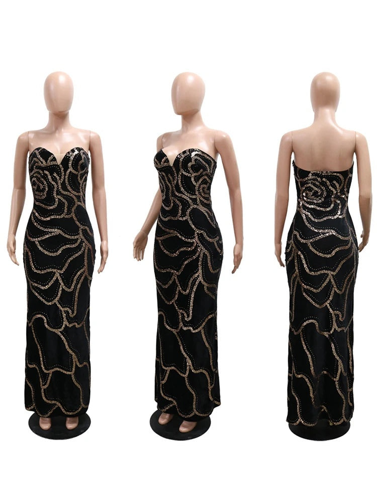 Alessia Sequin Strapless Maxi Dress