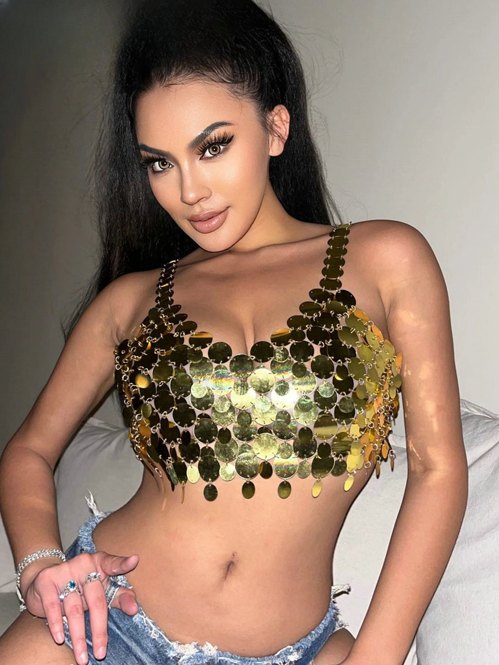 Aurelia Metal Sequin Corset Crop Top