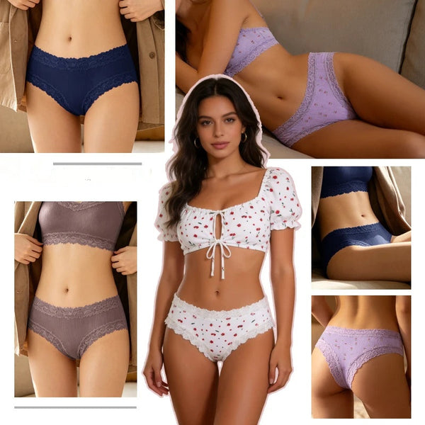 Brielle Floral Lace Bikini Panty Pack Lingerie 3-piece