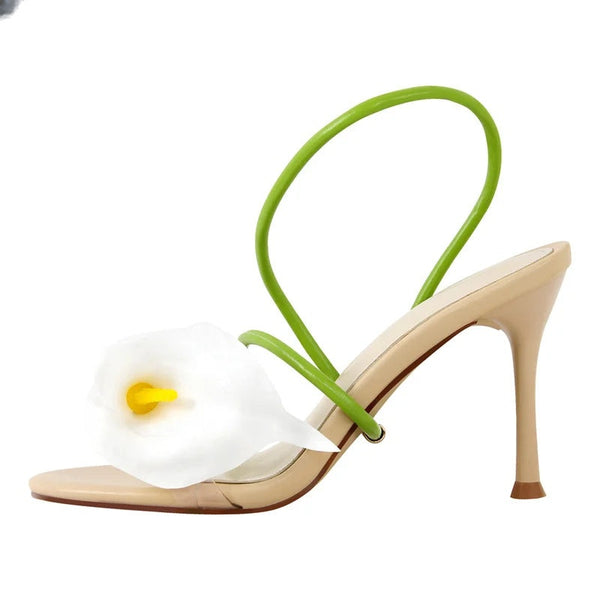 Calla Lily Slingback Kitten-Heel Sandals