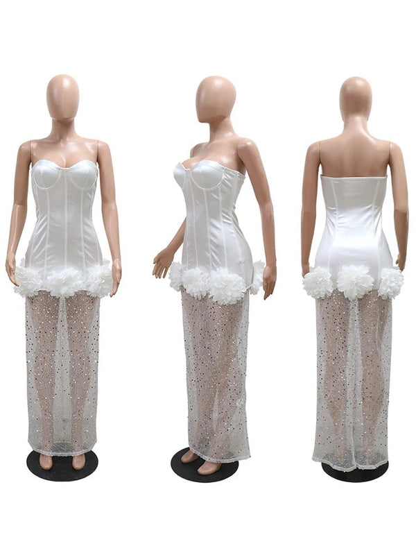Camellia 3D Floral Sequin High-Slit Maxi Dress