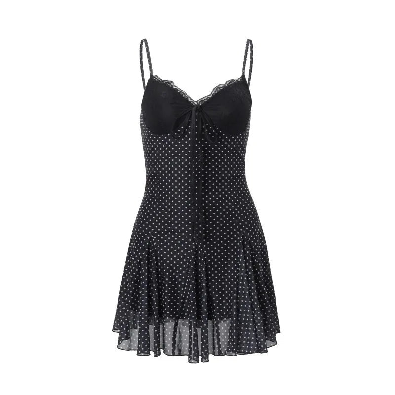 Coralie Black Polka-Dot Lace Deep-V Mini Dress