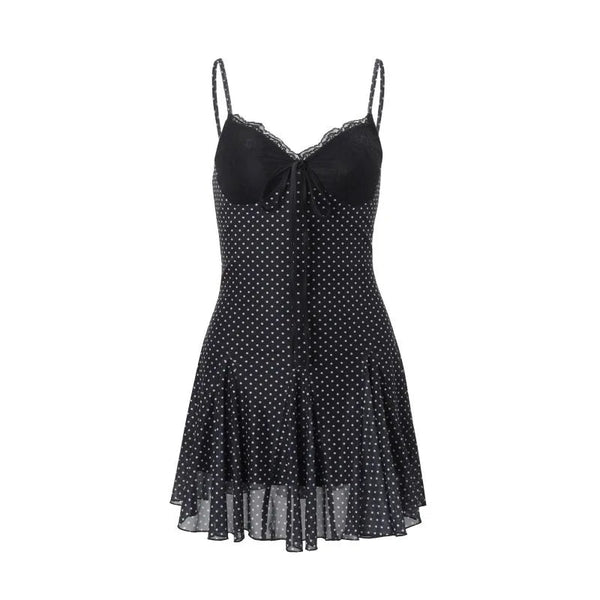 Coralie Black Polka-Dot Lace Deep-V Mini Dress