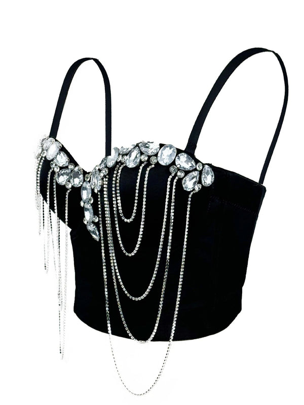 Cosima Chain Rhinestone Corset Crop Top One-piece