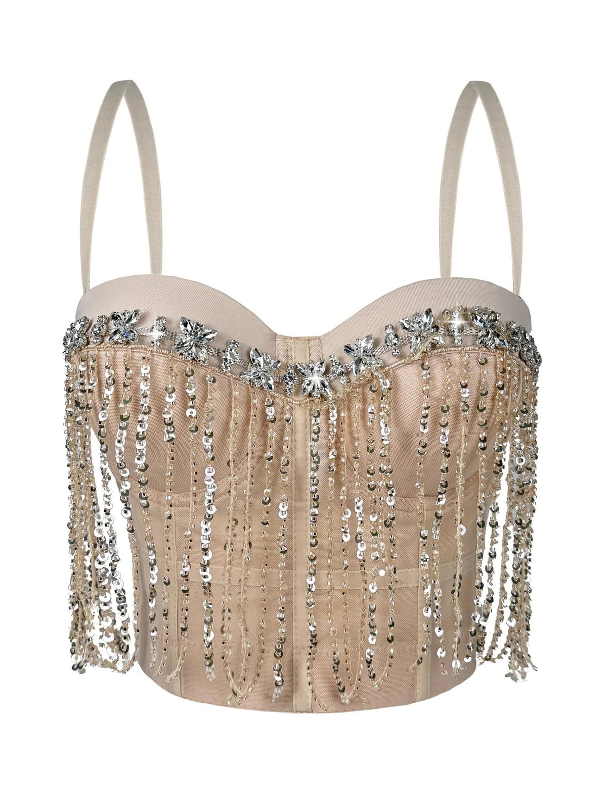 Dahliana Sequin Rhinestone Corset Crop Top