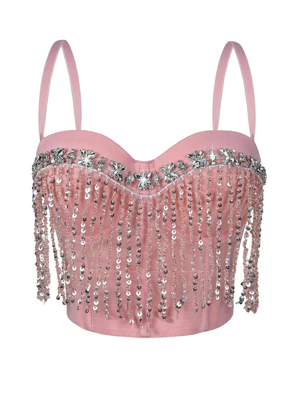 Dahliana Sequin Rhinestone Corset Crop Top