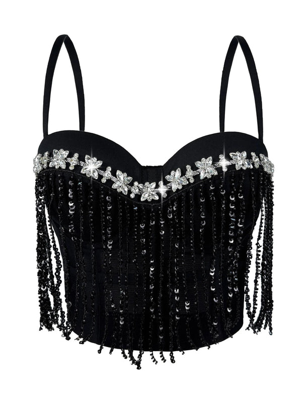 Dahliana Sequin Rhinestone Corset Crop Top