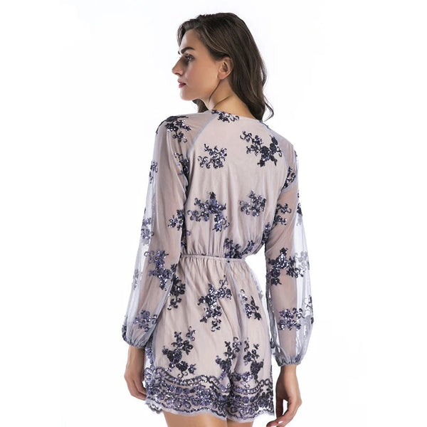 Davina Long-Sleeve Sequin Playsuit One-piece