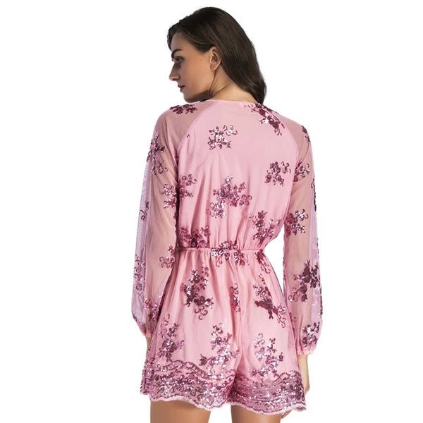 Davina Long-Sleeve Sequin Playsuit One-piece