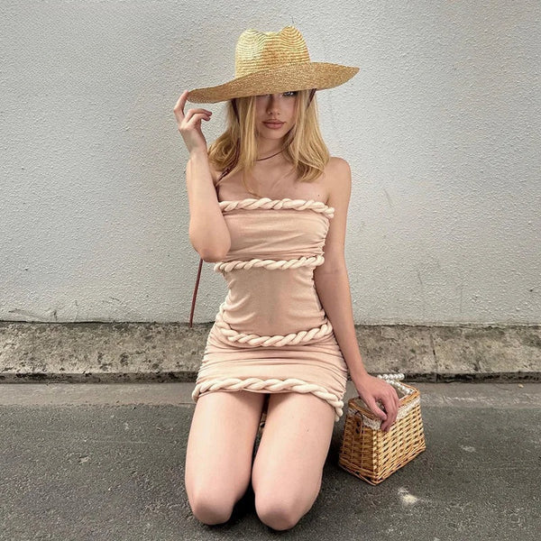 Evania Pink Twisted Strapless Bandage Mini Dress