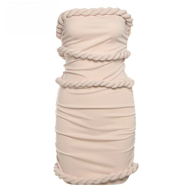 Evania Pink Twisted Strapless Bandage Mini Dress