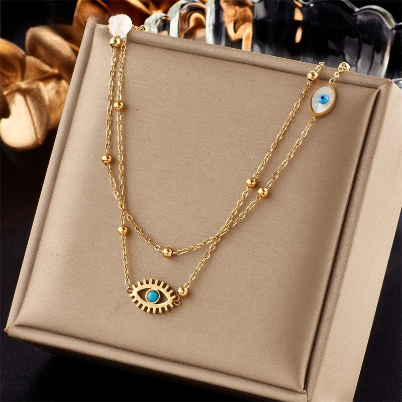 Evelina Layered Eye Pendant Necklace