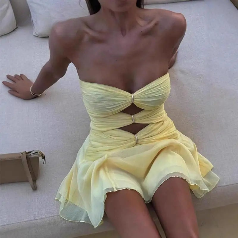 Eirlys Strapless Pleated Cutout Mini Dress