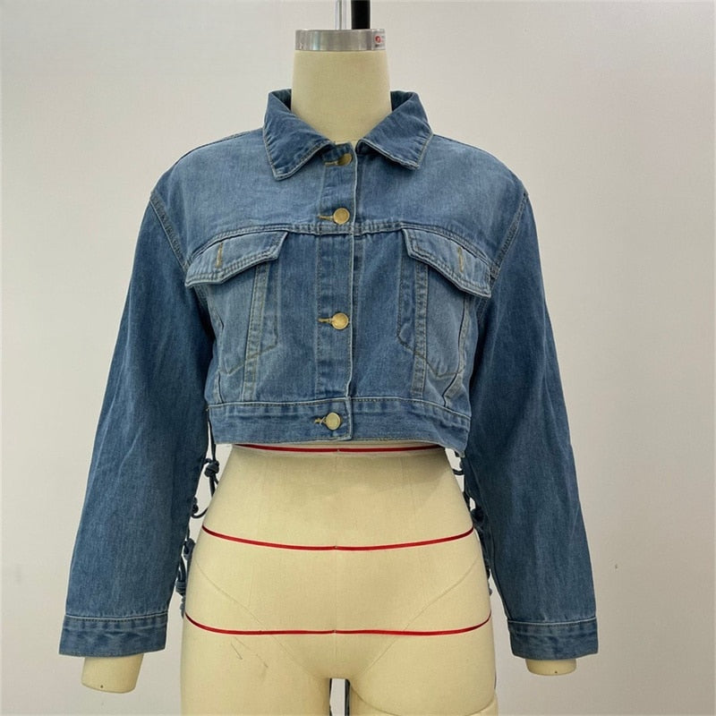 Jessamine Fringed Back-Cutout Cropped Denim Jacket One-piece