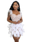 Leonora Pearl Feather-Strap Bodycon Midi Dress
