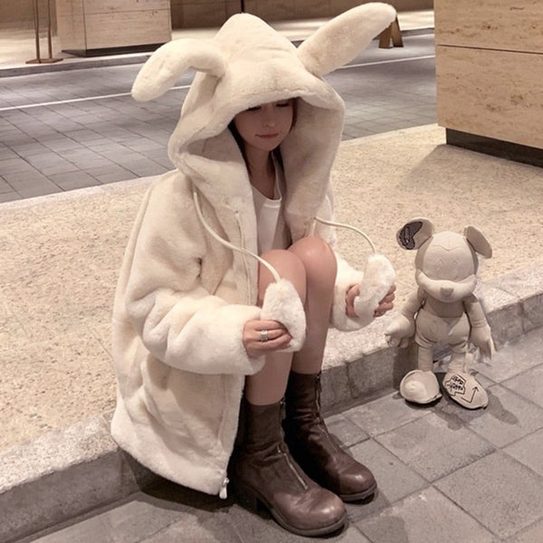 Lumi Rabbit-Ear Faux-Fur Zip Hoodie One-piece