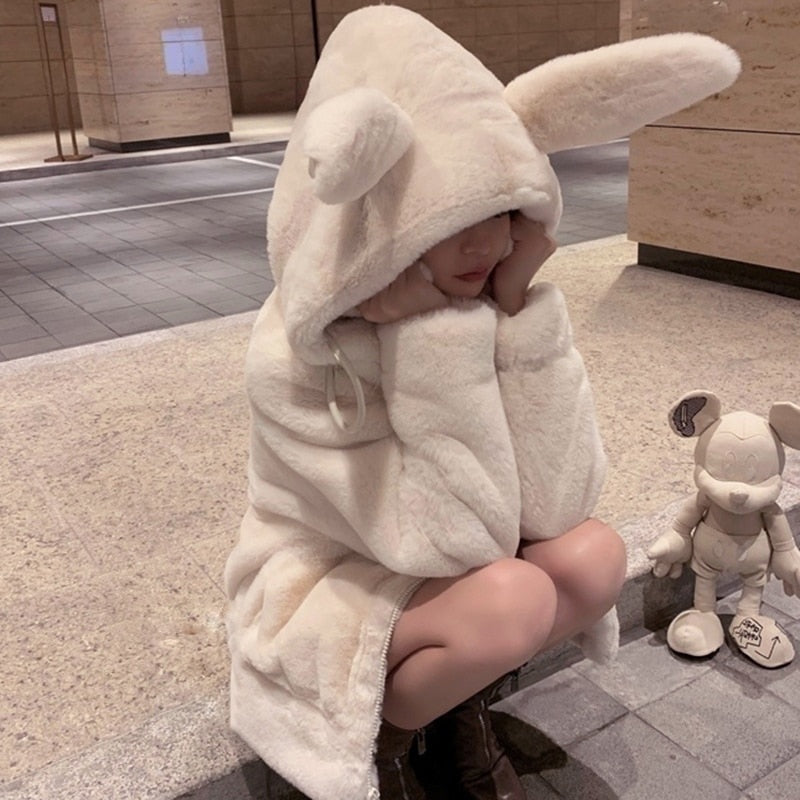 Lumi Rabbit-Ear Faux-Fur Zip Hoodie One-piece