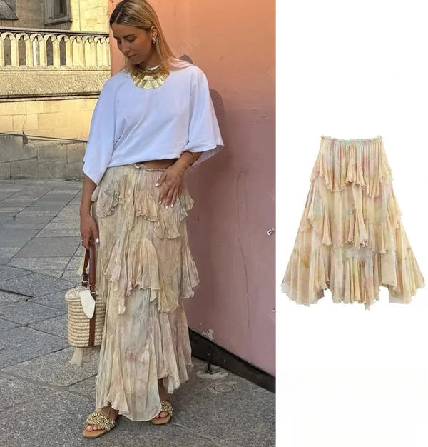 Zita Gradient Tiered Ruffle Maxi Skirt One-piece