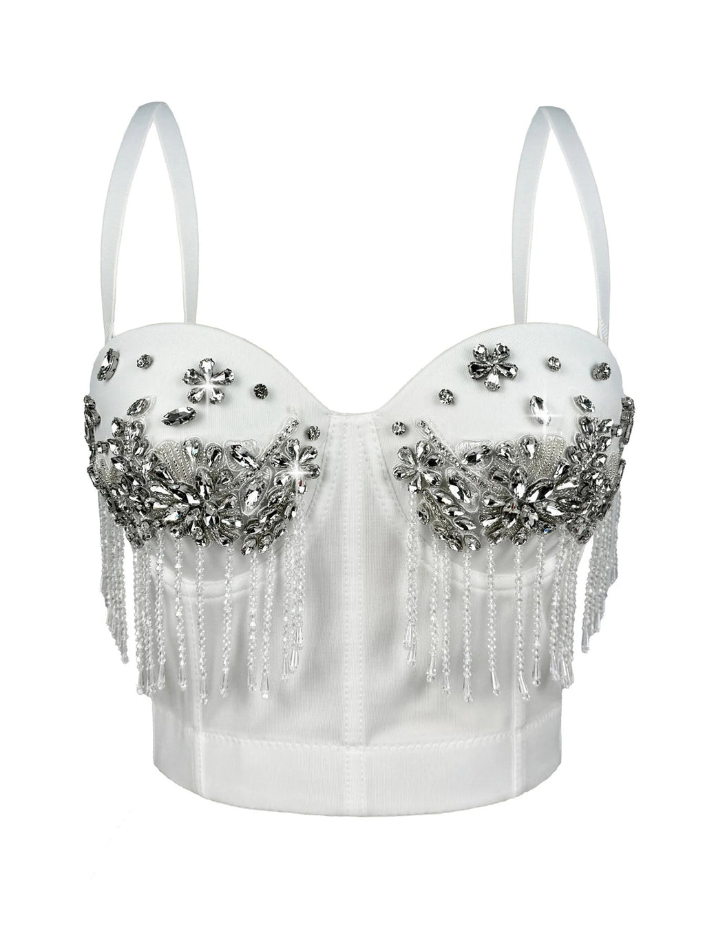 Maura Halter Rhinestone Corset Crop Top One-piece