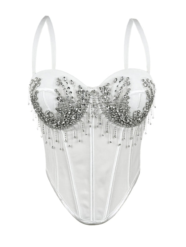 Mirelda Rhinestone Corset Crop Top One-piece