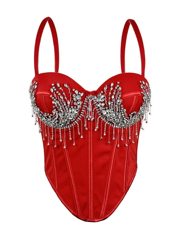 Mirelda Rhinestone Corset Crop Top One-piece