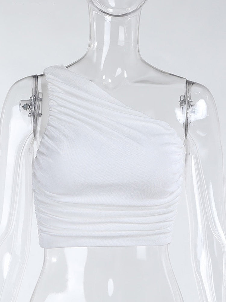 Oriana Ruched One-Shoulder Crop Top One-piece
