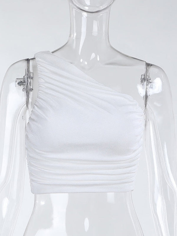 Oriana Ruched One-Shoulder Crop Top One-piece
