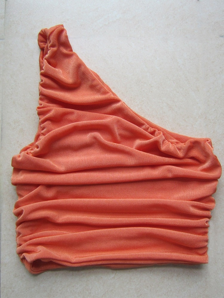 Oriana Ruched One-Shoulder Crop Top One-piece