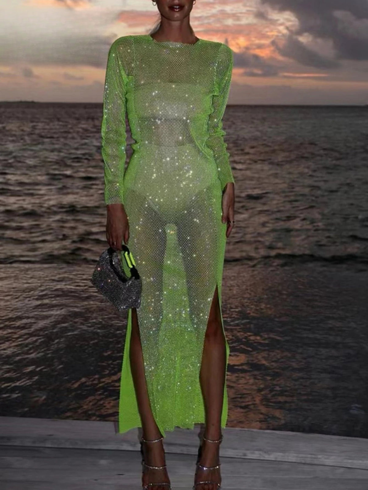 Petra Rhinestone Fishnet Sheer Maxi Dress Main image