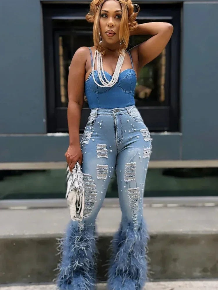 Ravenna Beaded Feather Flare Jeans One-piece Secondary image