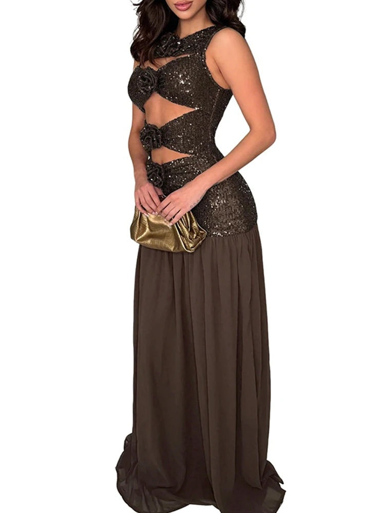 Reina Sequin Cutout Maxi Dress