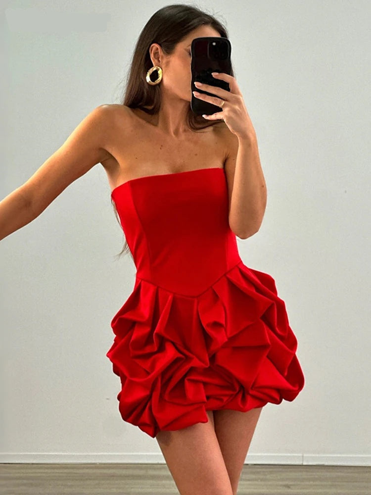 Reverie Strapless Ruffle Bubble Mini Dress
