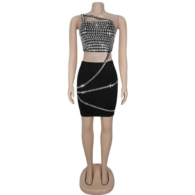 Seraphine Rhinestone One-Shoulder Skirt Two-piece
