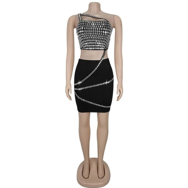 Seraphine Rhinestone One-Shoulder Skirt Two-piece