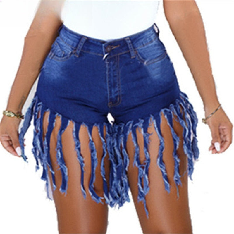 Sierra High-Waist Fringed Denim Shorts Apparel One-piece