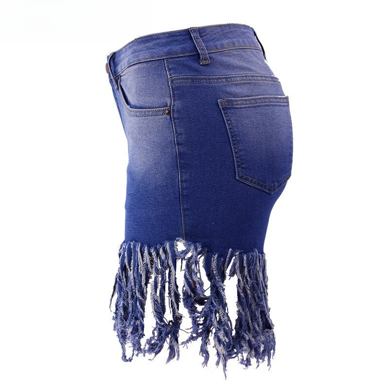 Sierra High-Waist Fringed Denim Shorts Apparel One-piece