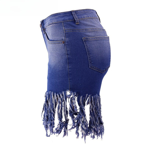 Sierra High-Waist Fringed Denim Shorts Apparel One-piece