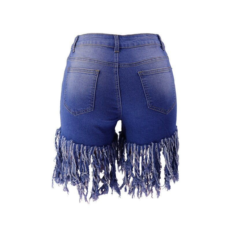 Sierra High-Waist Fringed Denim Shorts Apparel One-piece
