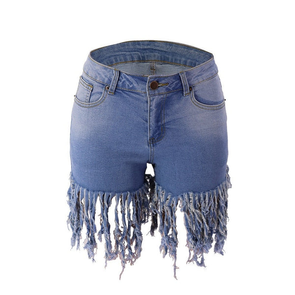 Sierra High-Waist Fringed Denim Shorts Apparel One-piece