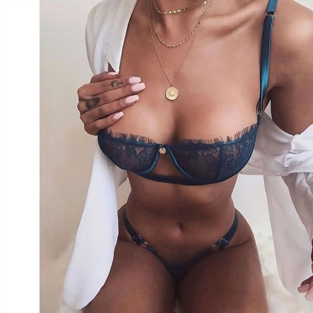 Belle Sheer Lace Bra Set Two-piece