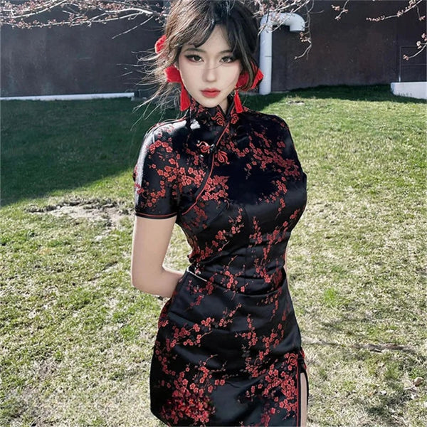 Xiu Jacquard Floral Qipao Mini Dress