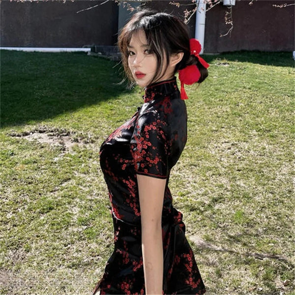 Xiu Jacquard Floral Qipao Mini Dress