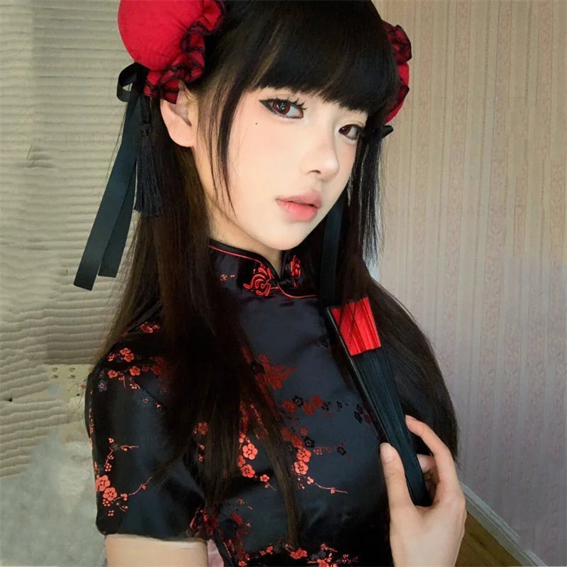 Xiu Jacquard Floral Qipao Mini Dress