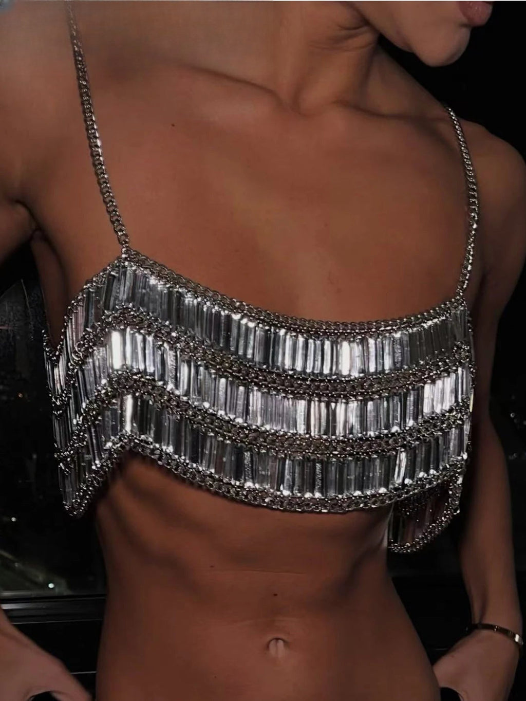 Zephyra Sheer Metal Sequin Crop Top One-piece