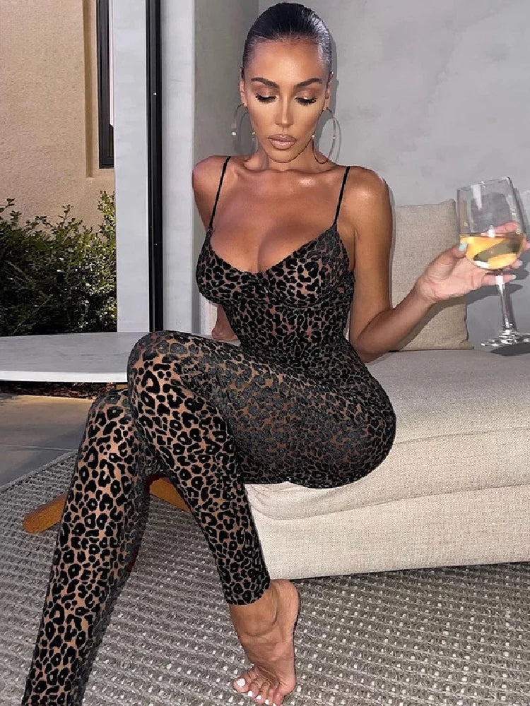 Zinnia Leopard Mesh Jumpsuit One-piece