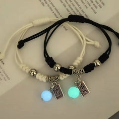 2Pcs Fashion Luminous Couple Bracelets For Women Men Cute Animal Cat Moon Star Lock Key Pendant Jewelry Friendship Lover Gifts