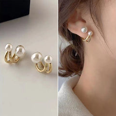 Luxury Fishtail Pearl Stud Earrings Crystal Imitation Pearl Sweet Earrings