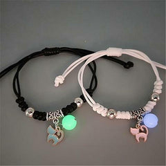 2Pcs Fashion Luminous Couple Bracelets For Women Men Cute Animal Cat Moon Star Lock Key Pendant Jewelry Friendship Lover Gifts