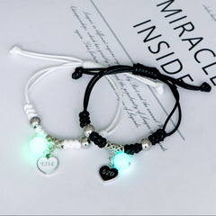 2Pcs Fashion Luminous Couple Bracelets For Women Men Cute Animal Cat Moon Star Lock Key Pendant Jewelry Friendship Lover Gifts