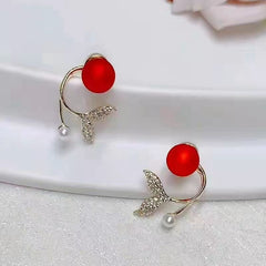 Luxury Fishtail Pearl Stud Earrings Crystal Imitation Pearl Sweet Earrings